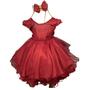 Imagem de Vestido infantil marsala com laço de cabelo para festas e casamentos jm067