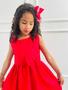 Imagem de Vestido infantil Menina Festa liso vermelho festa luxo laço cintura