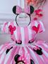 Imagem de Vestido Infantil Minnie Rosa C/ Listras Cinto de Pérolas