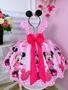 Imagem de Vestido Infantil Minnie Rosa Com Cinto de Pérolas Luxo
