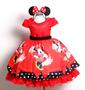 Imagem de Vestido Infantil Minnie Vermelho Luxo Festa Temática E Tiara