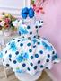 Imagem de Vestido Infantil Off White e Azul Florido de Rosas Primavera Luxo Festa 3316OZ