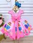 Imagem de Vestido Infantil Pão de Queijo Rosa Flores Cinto Pérolas Luxo