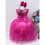 Imagem de Vestido Infantil Pink Fucsia Florista Formatura Casamento Dama Daminha Renda Menina Juvenil Festa Renda Social Rodado