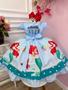 Imagem de Vestido Infantil Princesa Sereia Ariel Azul Cinto Pérolas