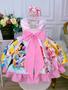 Imagem de Vestido infantil princesas rosa c/ peito strass cinto pérola