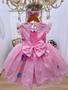 Imagem de Vestido Infantil Rosa Aplique Borboletas Super Brilho Luxo