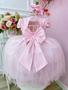 Imagem de Vestido Infantil Rosa Bebê C/ Renda e Aplique Flores Festas