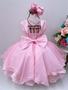 Imagem de Vestido infantil rosa brilho cinto pérolas daminhas luxo