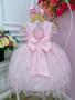 Imagem de Vestido Infantil Rosa Busto Plissado Aplique Flores Borboleta