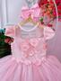 Imagem de Vestido Infantil Rosa C/ Aplique Flores E Renda Damas Formatura Luxo