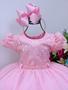 Imagem de Vestido infantil rosa c/ renda cinto pérolas strass princesa