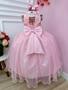 Imagem de Vestido Infantil Rosa C/ Renda e Aplique Flores Luxo Damas festa  4563RS