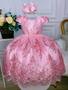 Imagem de Vestido Infantil Rosa C/ Renda Realeza e Cinto de Pérolas luxo festa 4610RT