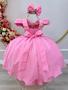 Imagem de Vestido Infantil Rosa Chiclete Renda Damas C/ Pérolas Tiara