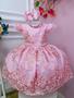 Imagem de Vestido Infantil Rosa Com Renda Realeza e Cinto Pérolas Super luxo festa 2210RC