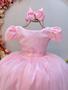 Imagem de Vestido Infantil Rosa Damas Brilho Luxo Mangas