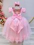 Imagem de Vestido Infantil Rosa Damas Brilho Luxo Mangas