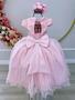 Imagem de Vestido Infantil Rosa Damas C/ Renda e Aplique Borboletas Luxo Festa 4532RS