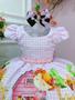 Imagem de Vestido Infantil Rosa Fazendinha C/ Laço e Cinto de Pérolas