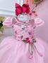 Imagem de Vestido Infantil Rosa Florido Com Broche de Flor Festas Luxo RO2842RS