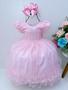 Imagem de Vestido infantil rosa peito c/ nervura pérolas princesas