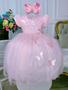 Imagem de Vestido Infantil Rosa Peito Nervura Aplique  Borboletas 6-12