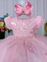 Imagem de Vestido Infantil Rosa Peito Nervura Aplique  Borboletas 6-12