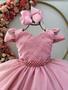 Imagem de Vestido Infantil Rose C/ Busto Nervura Cinto Pérolas Damas RO 2782RA