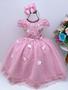 Imagem de Vestido infantil rose renda c/ aplique e borboletas flores