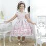 Imagem de Vestido infantil rosê rosa seco, pássaros e bordados de perolas