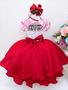 Imagem de Vestido infantil saia vermelho peito floral cinto pérolas