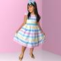 Imagem de Vestido Infantil Tema Arco Iris Candy Color Listrado Colorido Jardim