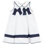 Imagem de Vestido Infantil Trapézio Branco em Tricoline com Laço Azul Marinho Milon