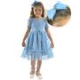 Imagem de Vestido Infantil Tule Poá Luxuoso + Laço Cabelo - Várias Cores