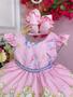 Imagem de Vestido Infantil Unicórnio Rosa Luxo Com Cinto de Pérolas