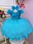 Imagem de Vestido Infantil Verde Tiffany C/ Renda Laço e Cinto Pérolas Super luxo festa 1053VG