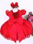 Imagem de Vestido Infantil Vermelho Aplique Borboletas Pérolas Luxo - tamanho 1