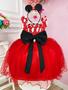 Imagem de Vestido Infantil Vermelho Bolinhas C/ Broche Strass Luxo Festa 3232VM