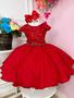 Imagem de Vestido Infantil Vermelho C/ Renda Damas e Cinto de Pérolas Festa Luxo