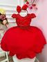 Imagem de Vestido Infantil Vermelho C/ Renda Tiara e Cinto de Pérolas Luxo Festa 1053VF