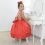 Imagem de Vestido infantil vermelho com tule francês e bordado floral