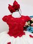 Imagem de Vestido Infantil Vermelho e Off Com Renda e Aplique Flores