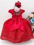 Imagem de Vestido Infantil Vermelho Renda Realeza Cinto Pérolas Festa Luxo