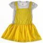 Imagem de Vestido jardineira infantil branco estampado poá e amarelo ano novo