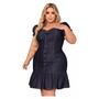 Imagem de Vestido Jeans Peplum Moda Maior Evangélica Sem Lycra Midi Plus Size Jovial Manga Presente Natal G3