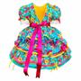 Imagem de Vestido Junino Infantil Super Luxo Floral Verde e Amarelo