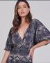 Imagem de Vestido justo mangas ampla com tule,estampado cobra,midi