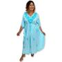 Imagem de Vestido Kaftan Longo Indiano Viscose Liso Bordado Plus Size