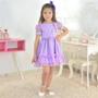 Imagem de Vestido Lilás Infantil Tule Poá Luxo + Laço Cabelo